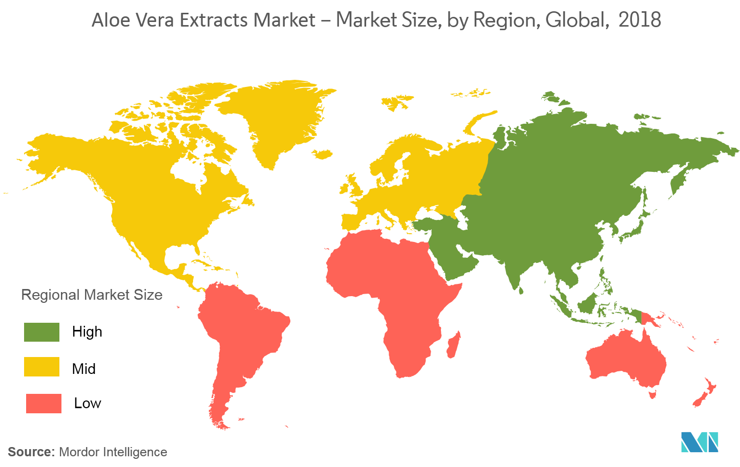Mercado de extracto de aloe vera - Tamaño del mercado, por región, global, 2018